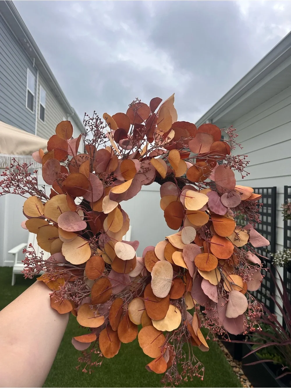 Autumn Meadow Pink & Orange Eucalyptus Wreath - Home Holiday